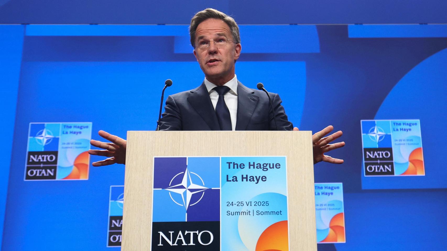 El secretario general de la OTAN, Mark Rutte, ofrece una conferencia de prensa antes de una cumbre de la OTAN, en La Haya, Países Bajos, el 23 de junio de 2025.
