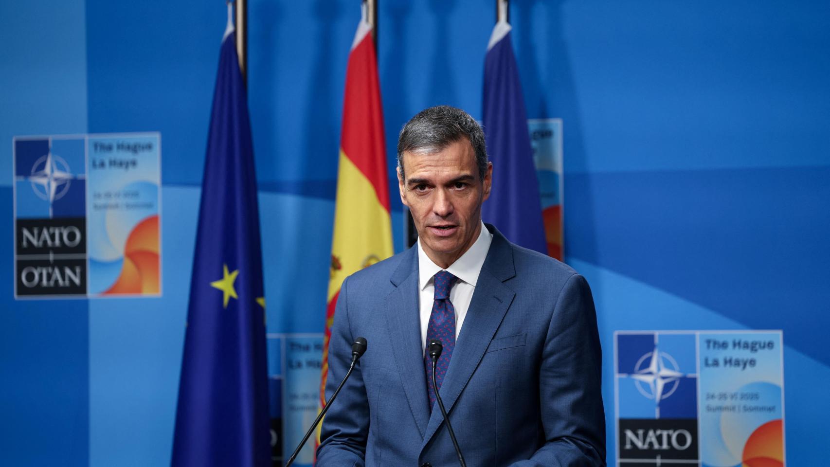 Pedro Sánchez durante su comparecencia tras la cumbre de La Haya.