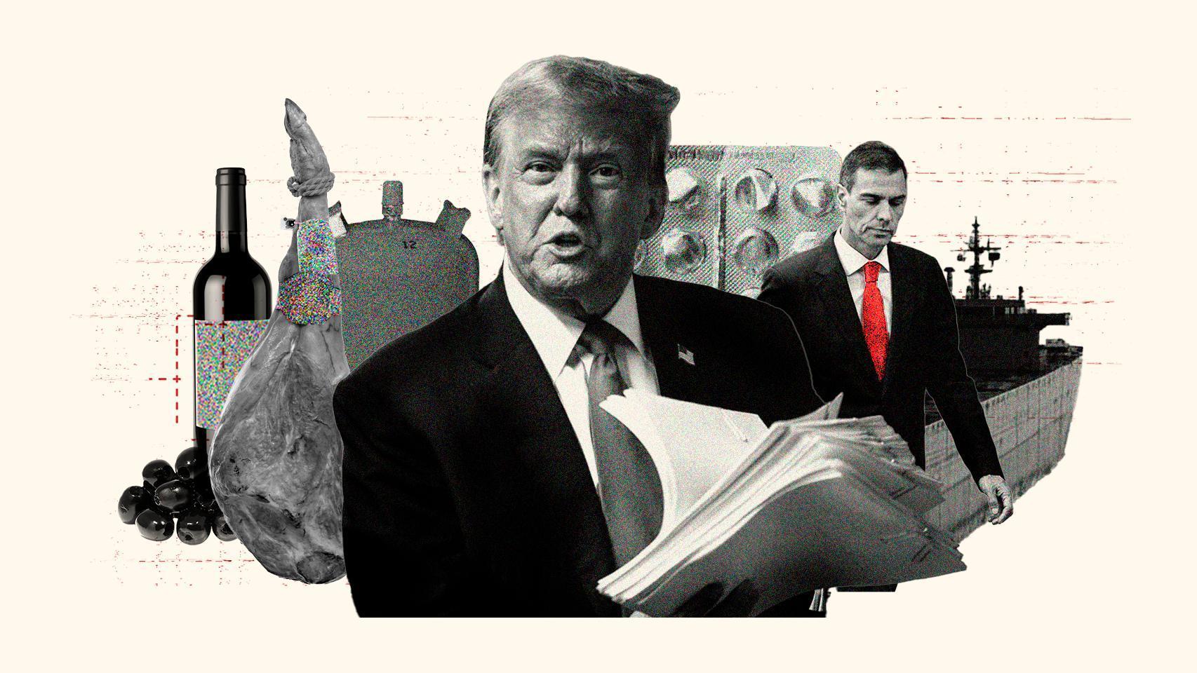 Ilustración con las imágenes de Donald Trump y Pedro Sánchez.