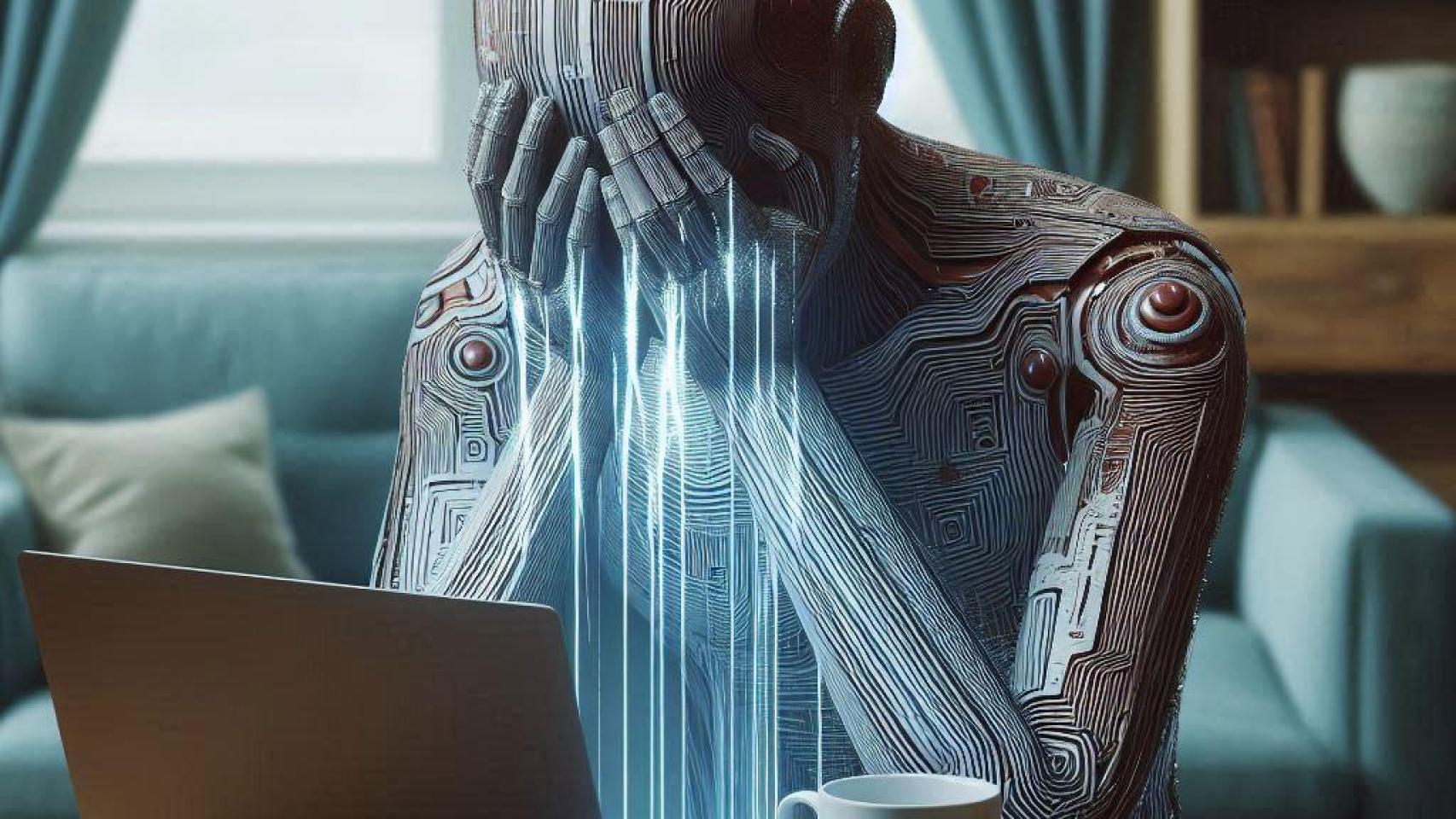 Foto generada por la IA al pedirle que se retrate a ella misma sintiendo ansiedad.