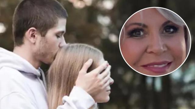 La psicóloga y sexóloga Ana M. Ángel Esteban junto a la imagen de una pareja.