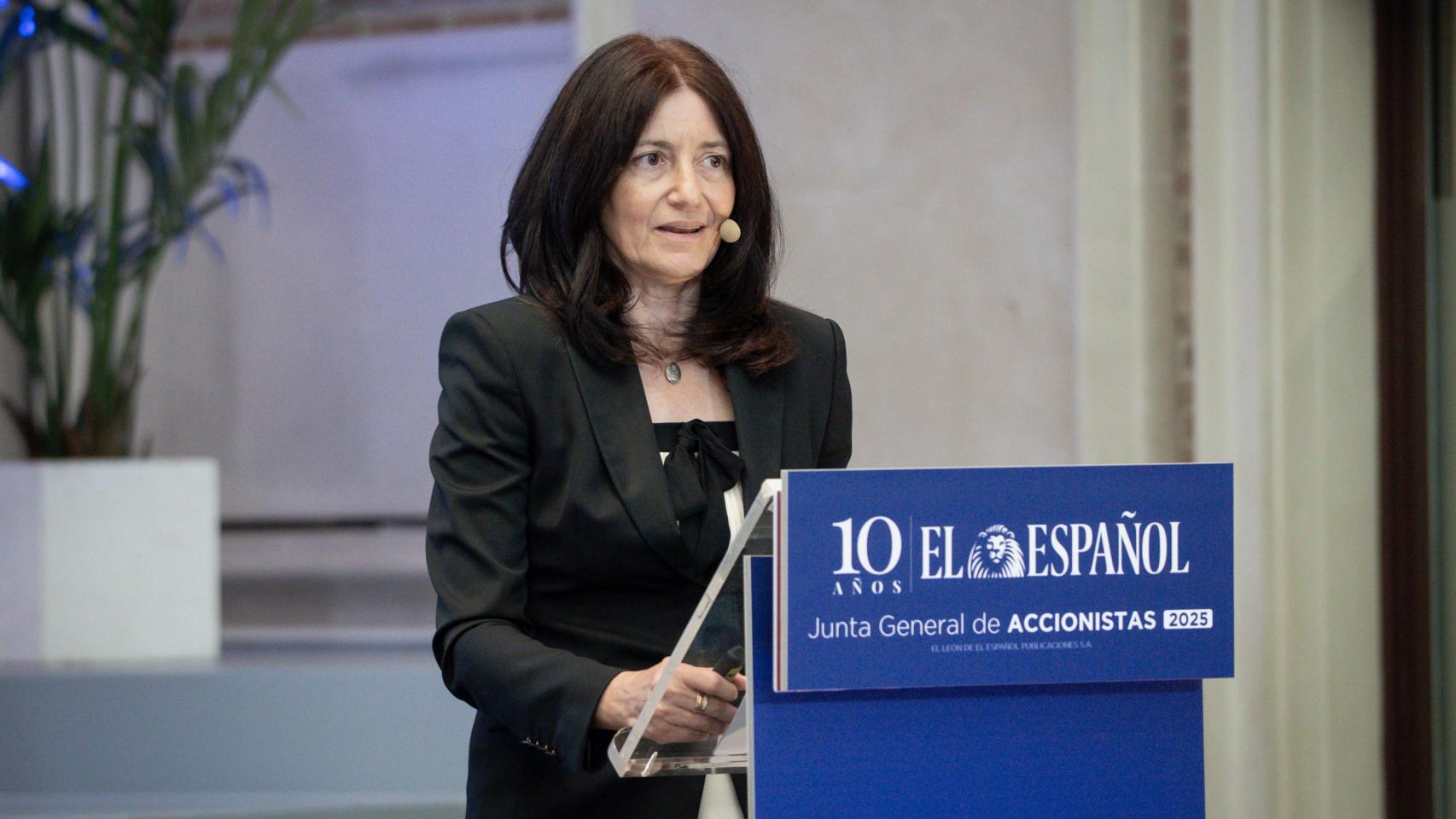 Mamen Vázquez, directora general de EL ESPAÑOL, durante la presentación del informe de gestión a los accionistas de EL ESPAÑOL.