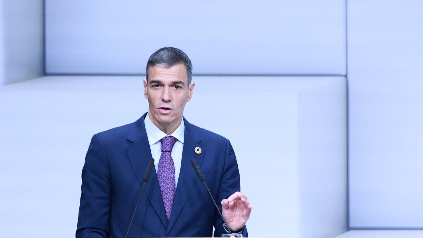 Pedro Sánchez, presidente del Gobierno, durante una intervención en la Cumbre Internacional sobre la Financiación para el Desarrollo de la ONU en Sevilla.