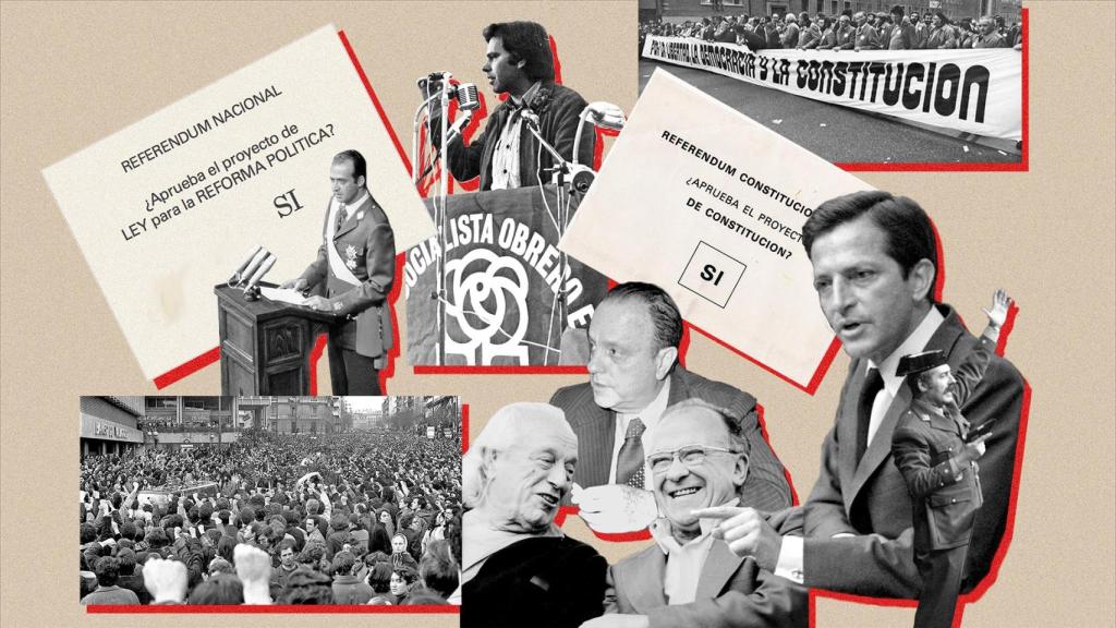 Recopilación de escenas y otros símbolos ligados a la Transición. Diseño: Rubén Vique