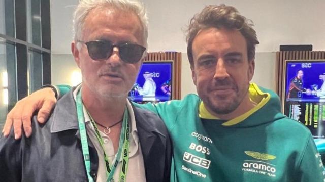 José Mourinho y Fernando Alonso juntos durante un Gran Premio.