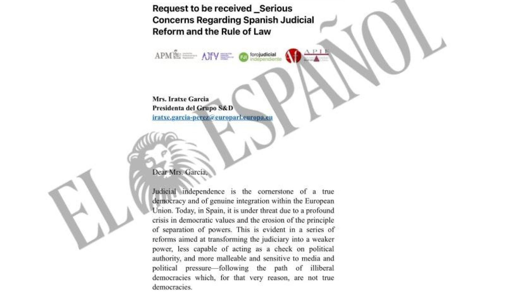 El correo que demuestra qe jueces y fiscales españoles pidieron una reunión a Iratxe García.
