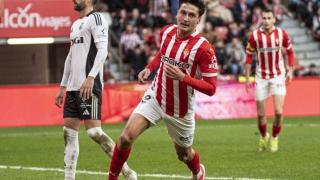 Carlos Dotor celebra un gol con el Sporting de Gijón