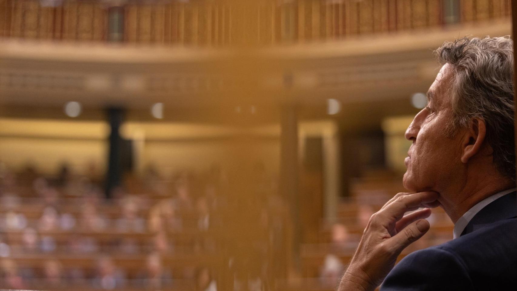 El presidente del PP, Alberto Núñez Feijóo, este miércoles en el Congreso de los Diputados.