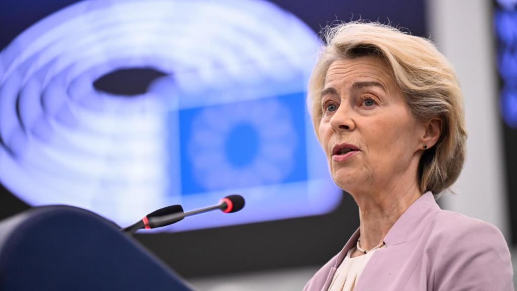 La presidenta de la Comisión Europea, Ursula von der Leyen, durante una comparecencia en la Eurocámara