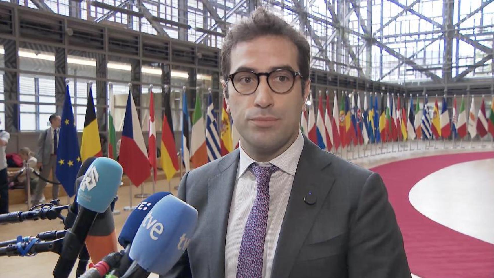 El ministro de Economía, Carlos Cuerpo, durante su comparecencia de este lunes en Bruselas