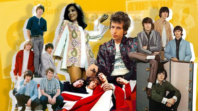 De izquierda a derecha, The Rolling Stones, Concha Velasco, The Who, Bob Dylan y The Beatles. Diseño: Rubén Vique