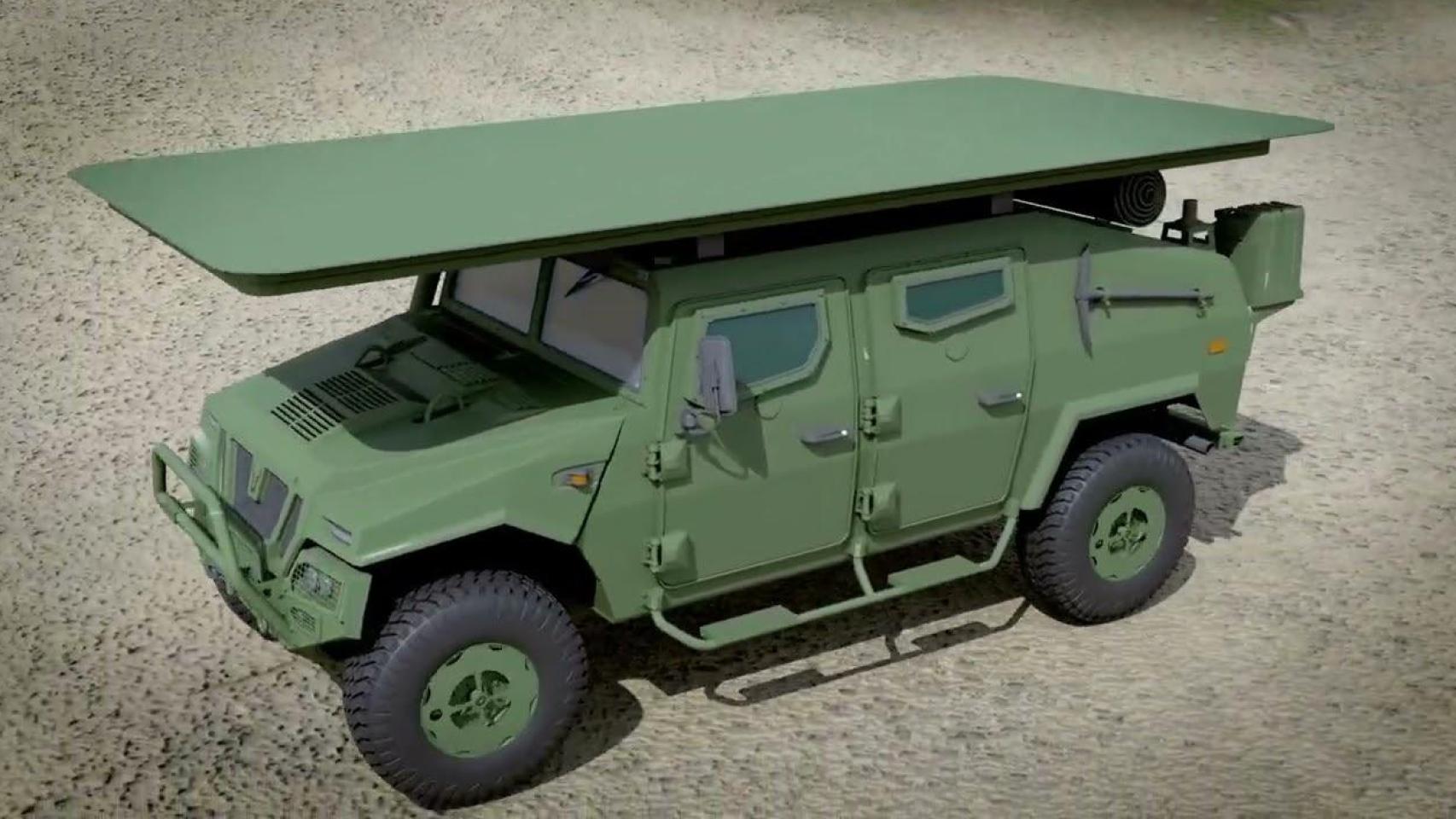 Un vehículo militar protegido con el sistema Kallisto Shield