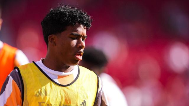 Endrick, en un calentamiento con el Real Madrid