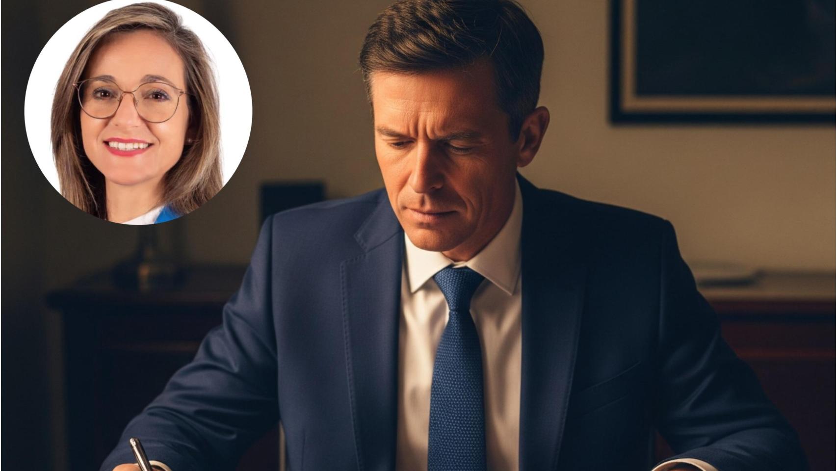 Montaje de Loly Vázquez con un hombre revisando papeles (imagen IA).