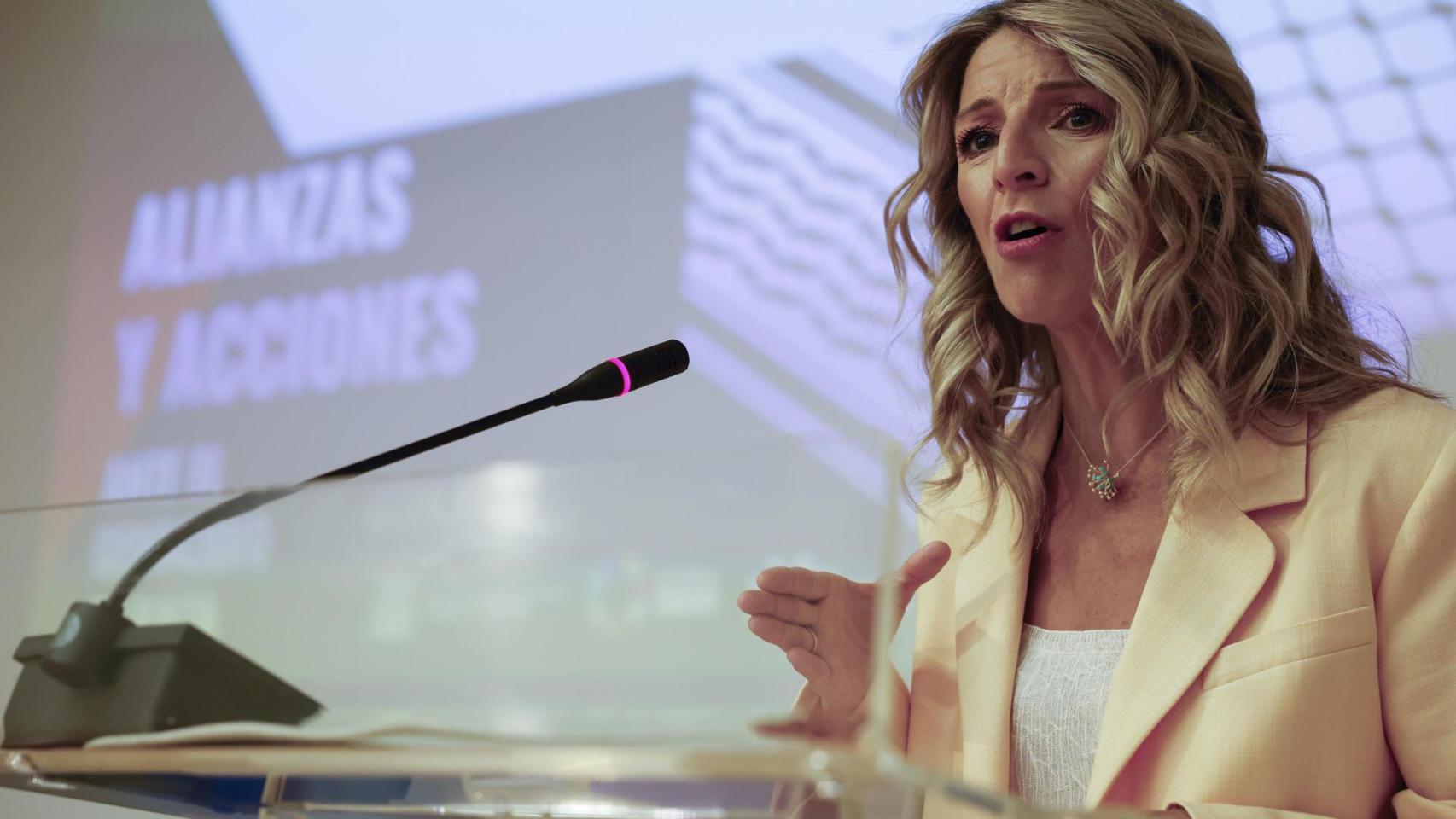 Yolanda Díaz este miércoles en un acto en Madrid.