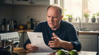 Imagen creada con IA de una persona que tiene que pagar la factura de la luz de quien ocupa su vivienda.