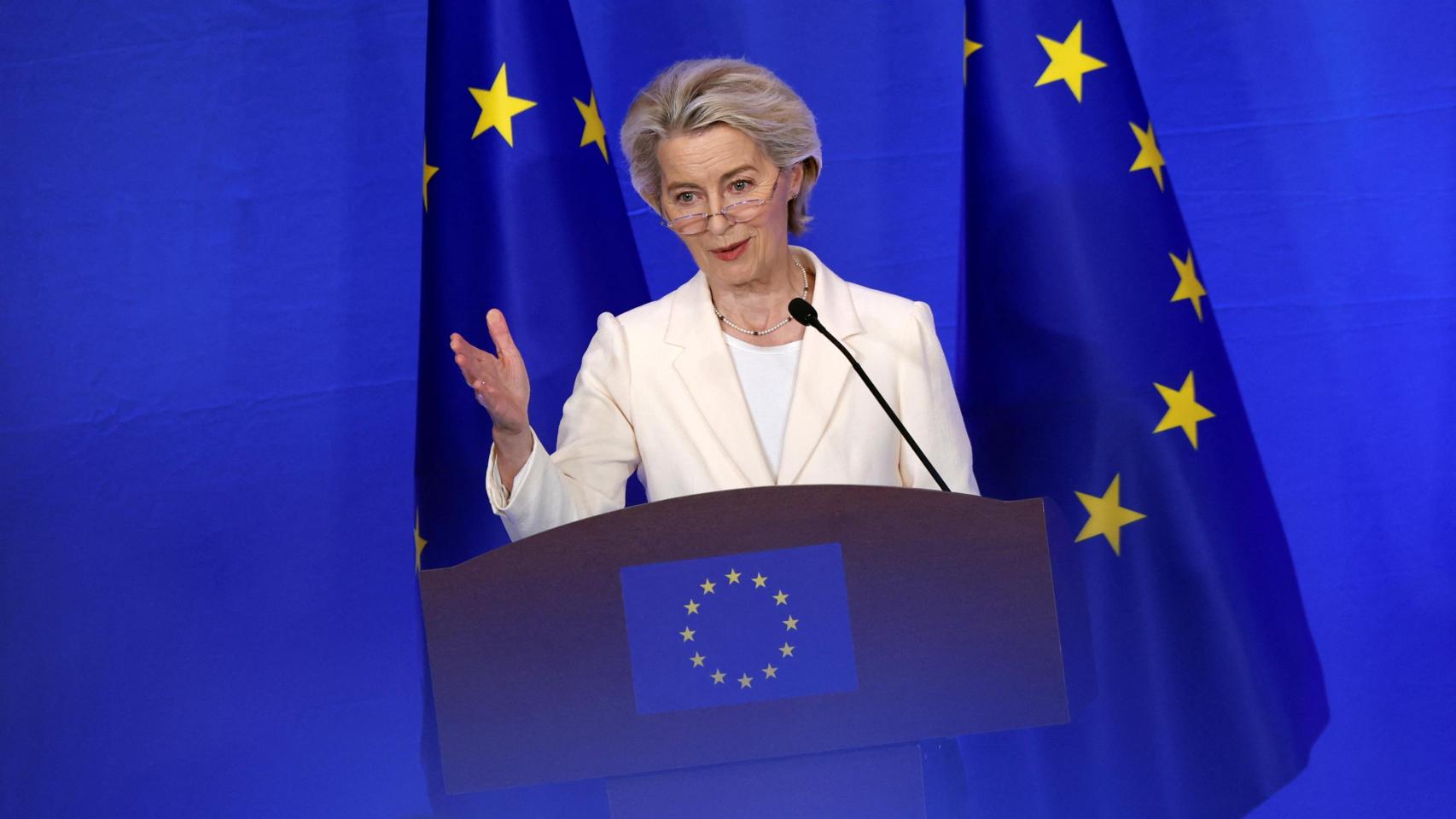 Ursula von der Leyen este jueves durante una rueda de prensa en Pekín.