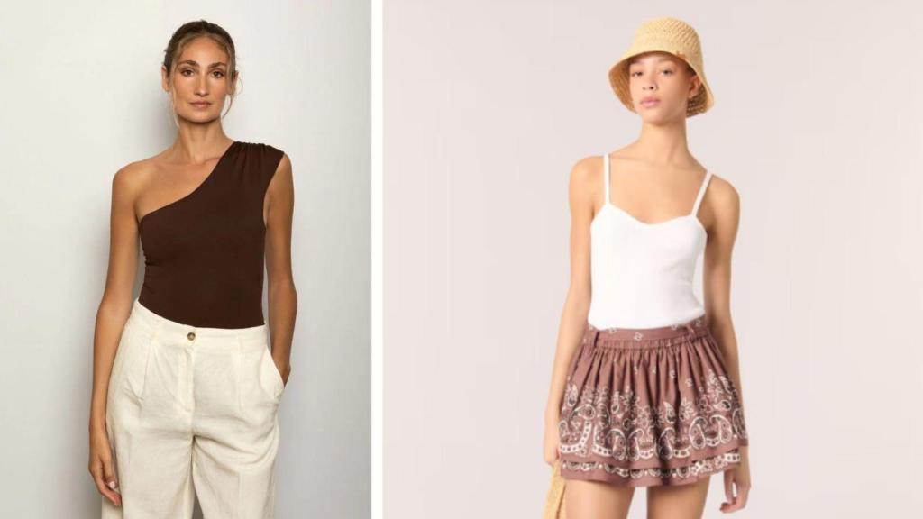 El look de María García de Jaime combina un top en color chocolate de Es Fascinante con una minifalda de Maje.