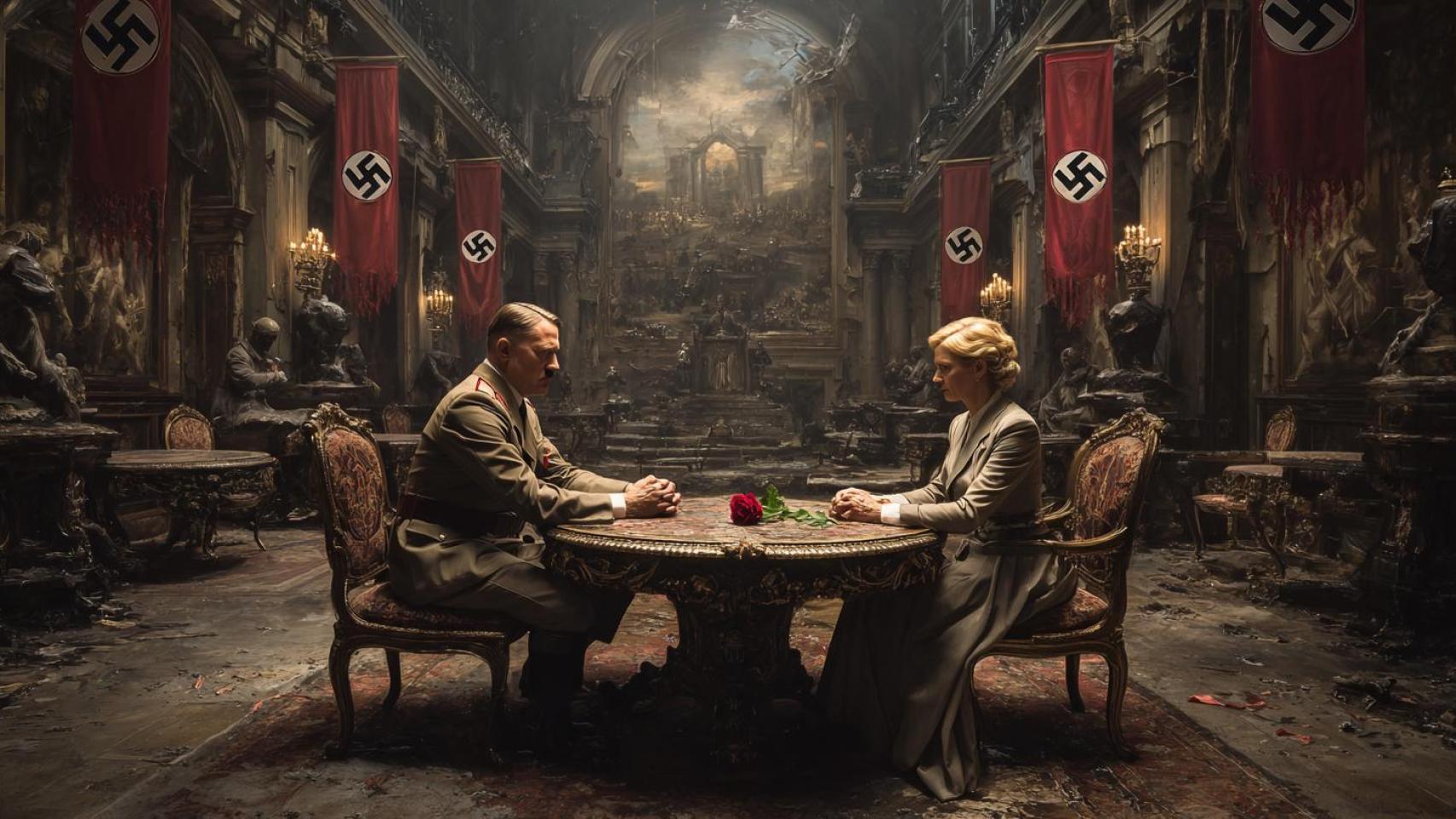 Representación artística del encuentro entre Pilar y Hitler.