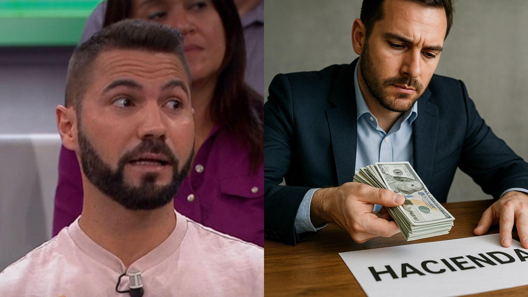 Imagen de Joao Oliveira y una imagen de un trabajador pagando a Hacienda.