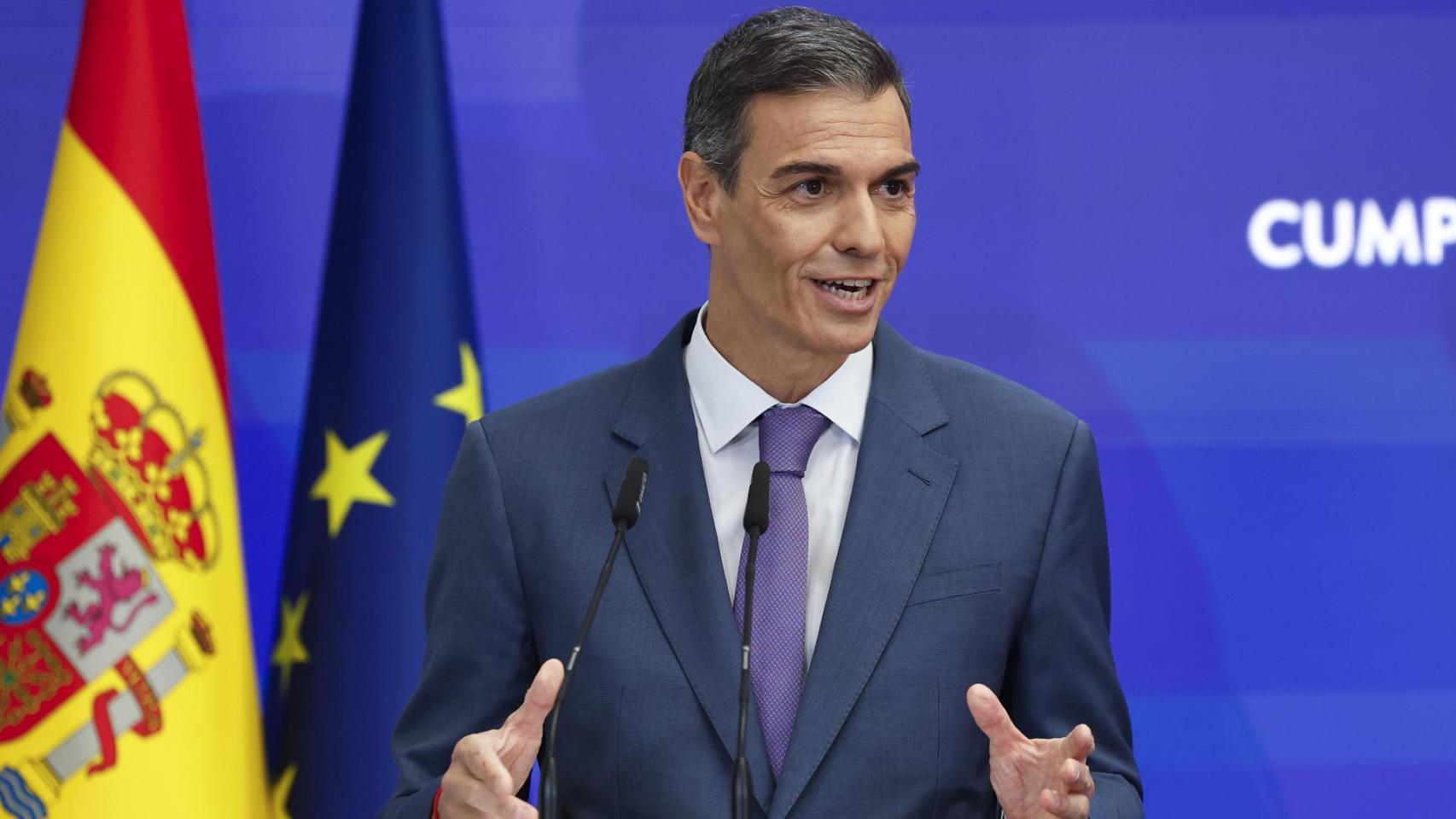 El presidente del Gobierno, Pedro Sánchez, este lunes en la Moncloa.