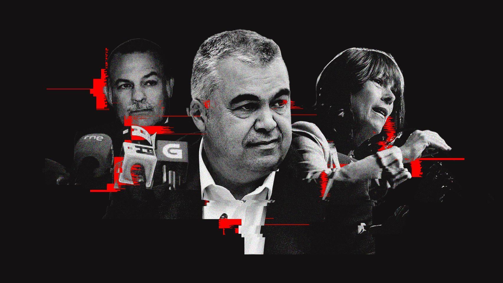 Jesús González Mateos, Santos Cerdán y Uxue Barkos en una ilustración.