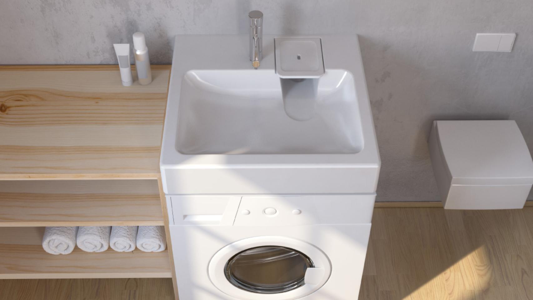 El lavabo Compactino WBX 101 encima de una lavadora.