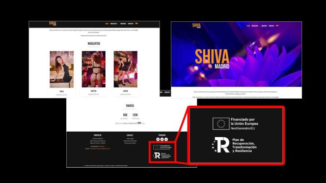 Montaje de la web de shiva.com con el logotipo del Plan de Transformación y Resiliencia.