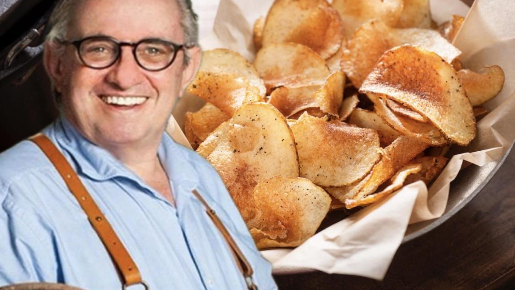 Recipiente con patatas fritas y el cocinero Rafael Antonín, Rafuel en Instagram.