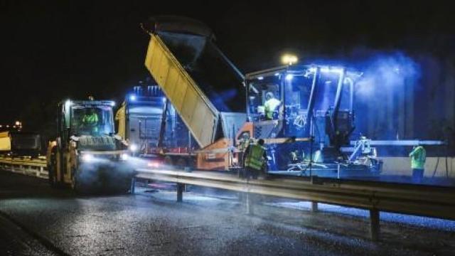 Trabajos de asfaltado en la M-30.