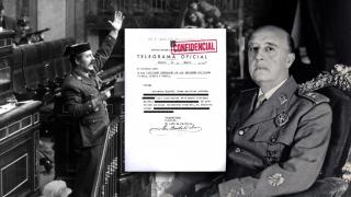 Antonio Tejero durante el golpe de Estado del 23-F, un documento clasificado y el dictador Francisco Franco, en una ilustración. Diseño: F. D. Quijano