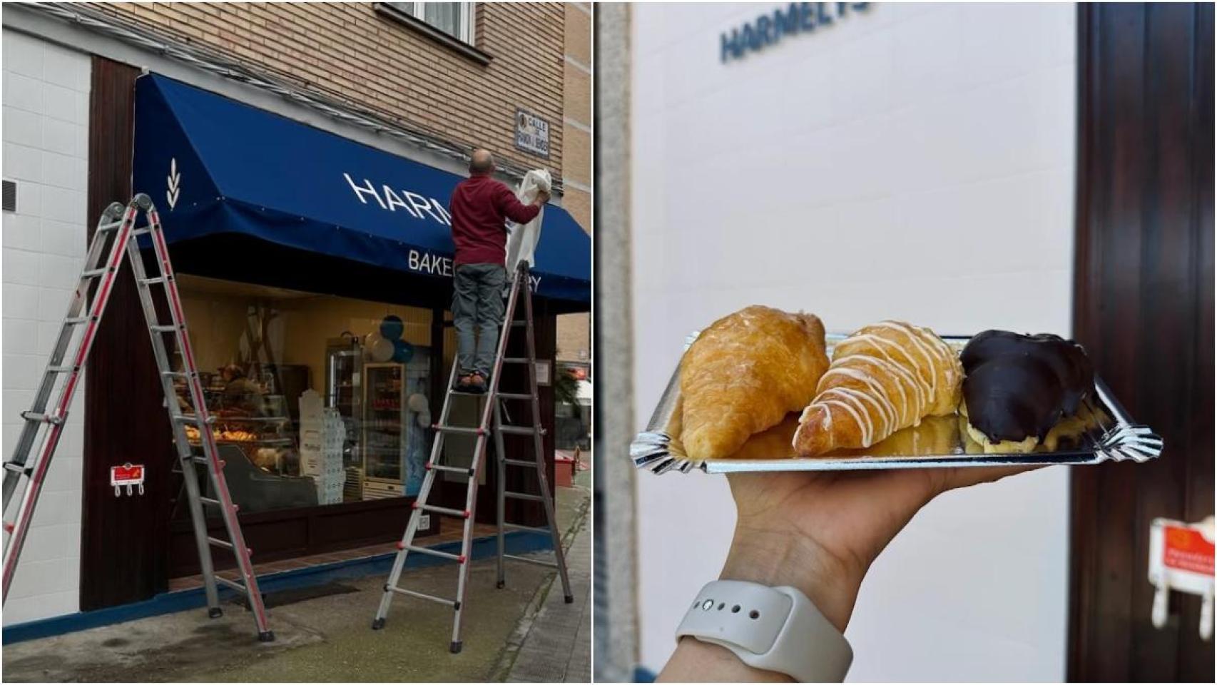Fachada y productos de la panadería-pastelería.