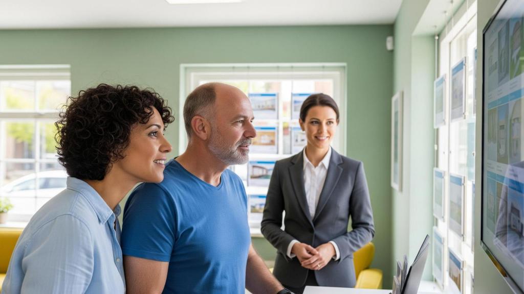 Una pareja busca vivienda en una imagen creada con IA.