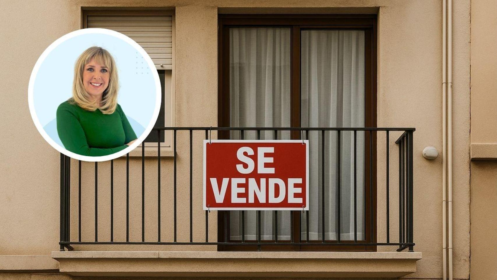 Montaje con Patricia Suárez, fundadora y presidenta de Asufin y una vivienda en venta.