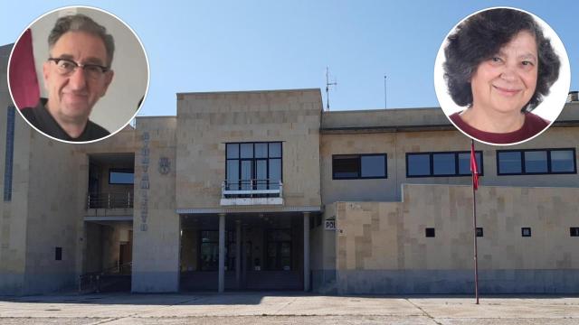 El Ayuntamiento de San Andrés del Rabanedo junto a una imagen de los concejales Manuel Romero y Laura Fernández