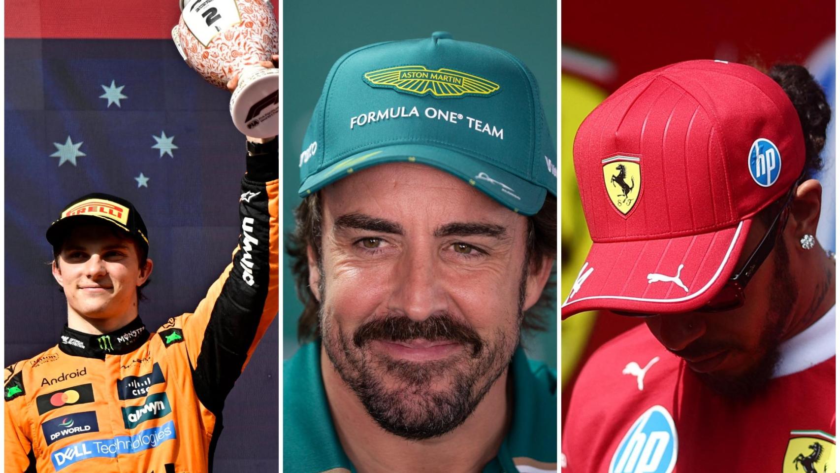 Oscar Piastri, Fernando Alonso y Lewis Hamiton en Hungría.