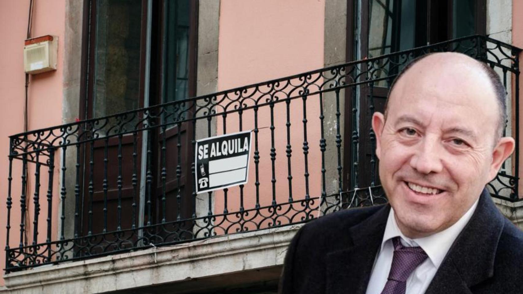 Gonzalo Bernardos, de pie junto a varios edificios al fondo.