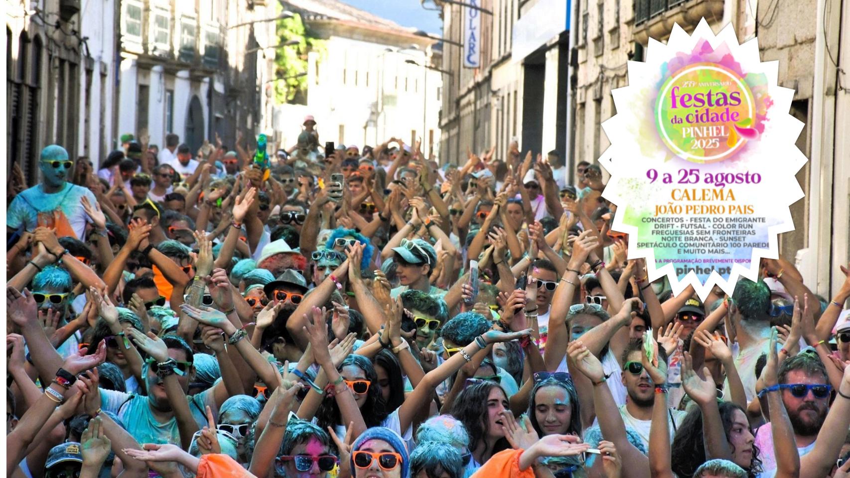 Fiesta del color run celebrada el año pasado en Pinhel junto al cartel de esta edición