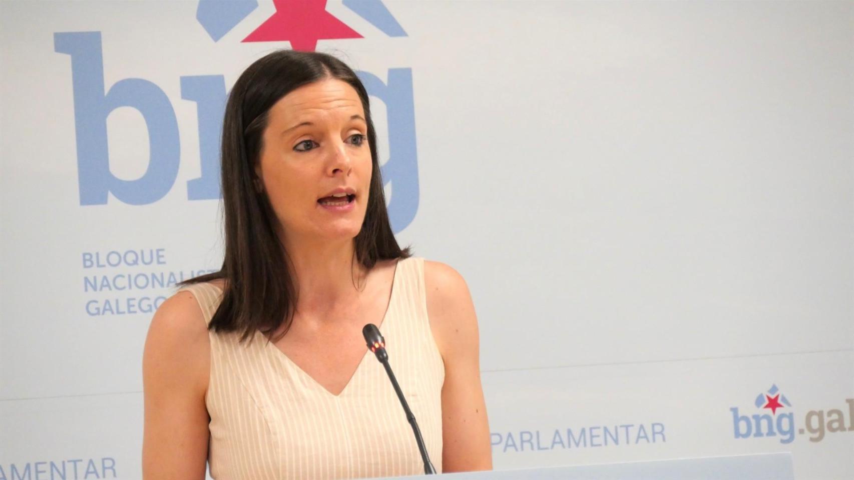 La viceportavoz parlamentaria del BNG Olalla Rodil en rueda de prensa.