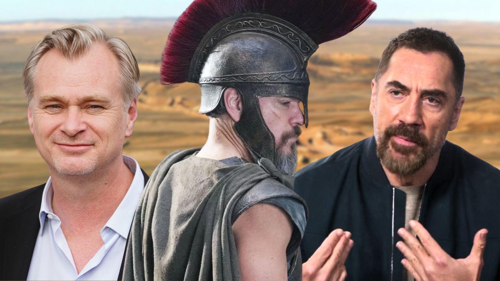 Christopher Nolan, Matt Damon en el papel de Ulises y Javier Bardem. Fotos: Ian West/Pa Wire/Dpa/Universal/Europa Press