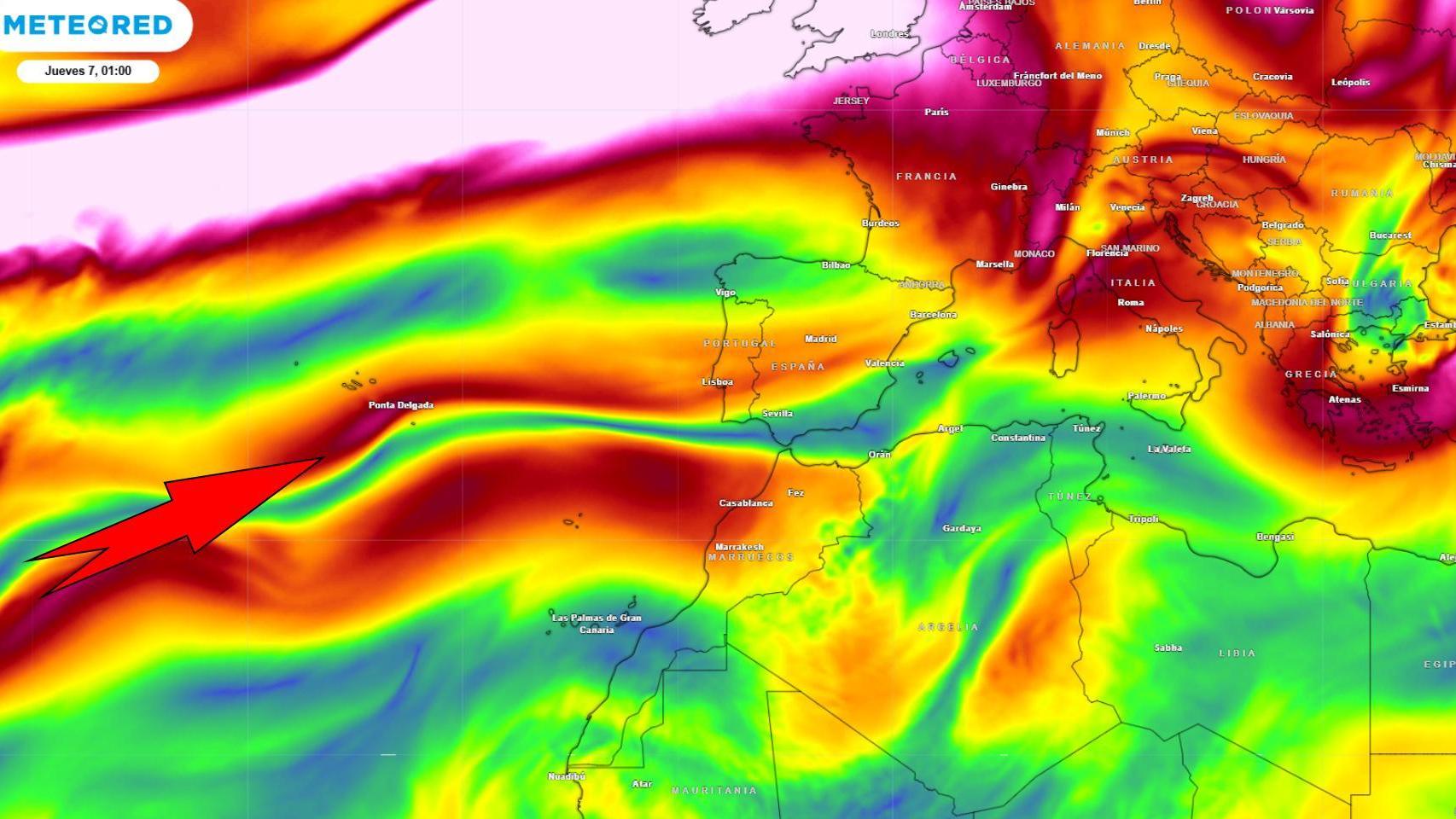 Los vientos en altura que podrán provocar tormentas y 'reventones'. Meteored.