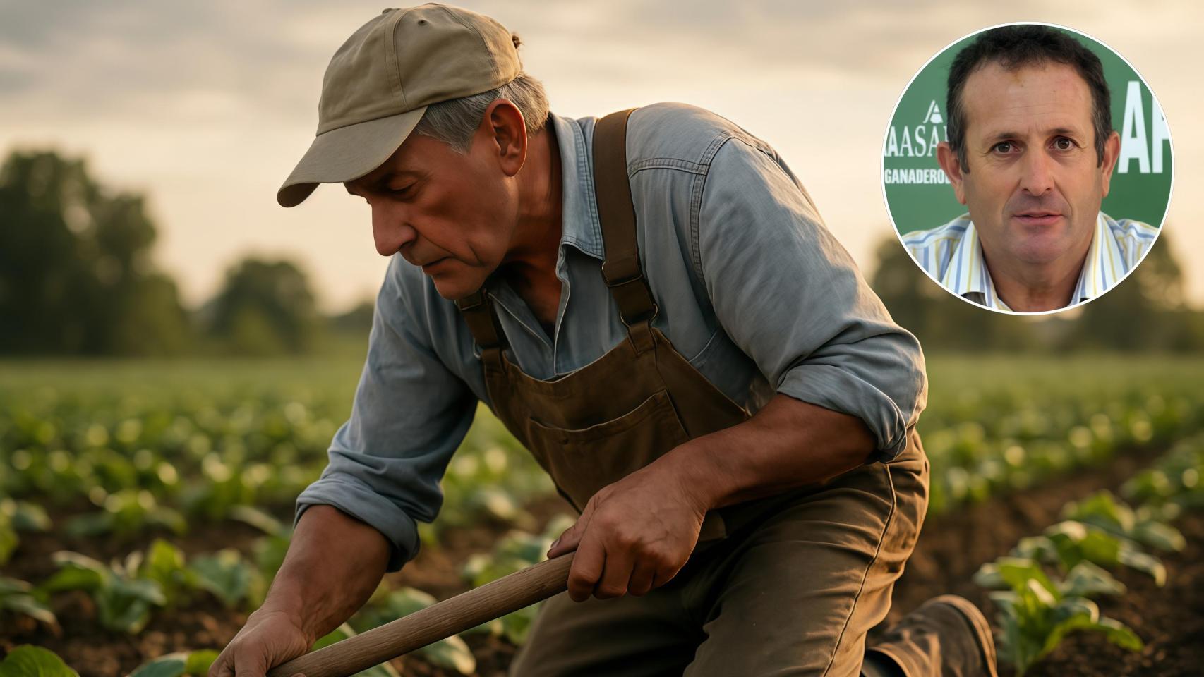 Montaje de un agricultor junto a Juan Metidieri, presidente de APAG y ASAJA Extremadura.