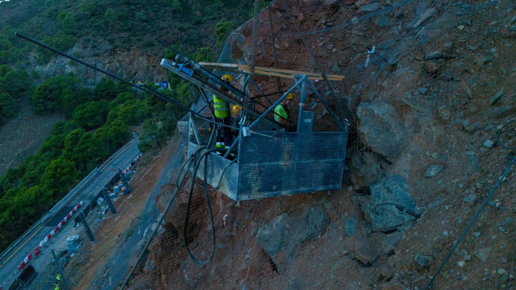 Obras en la carretera entre Ronda y Marbella.