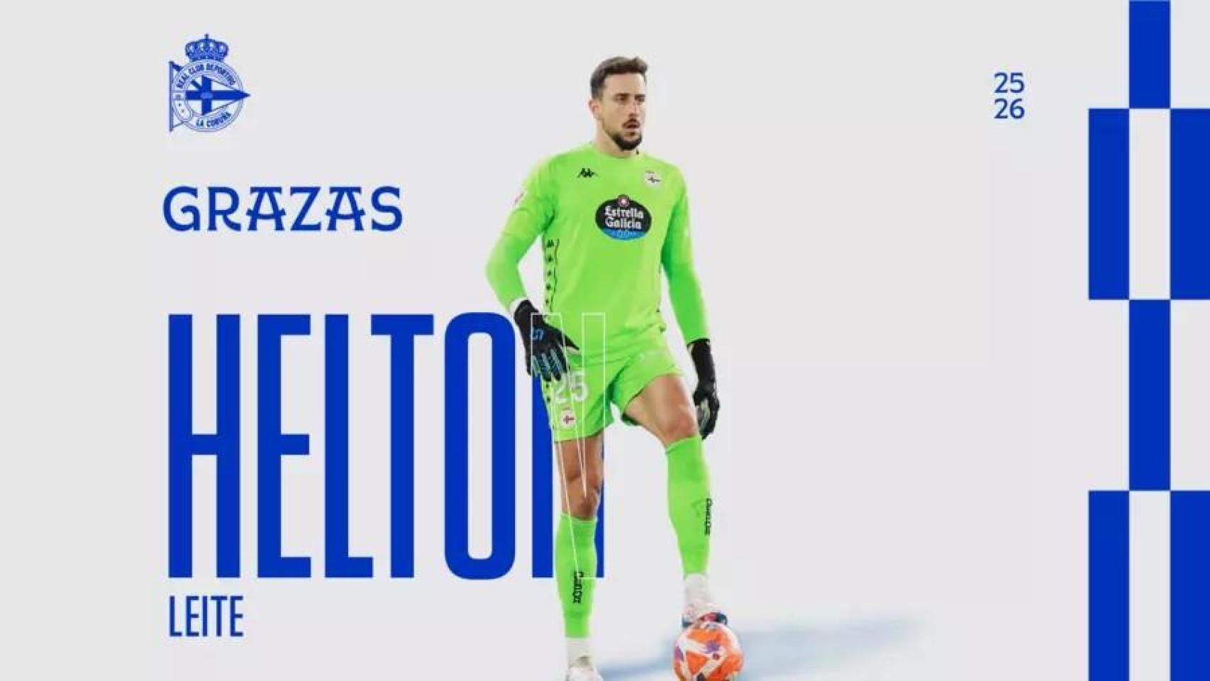 Helton Leite abandona el Deportivo.