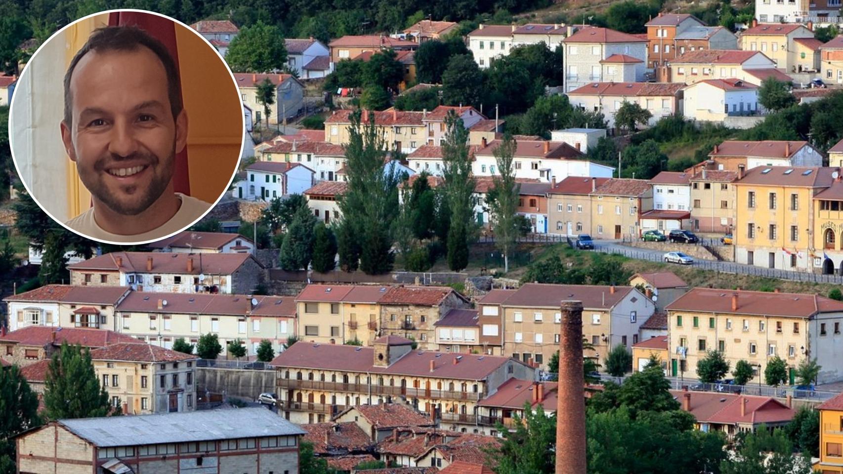Panorámica de Barruelo de Santulllán (Palencia) junto a una imagen del alcalde, Cristian Delgado