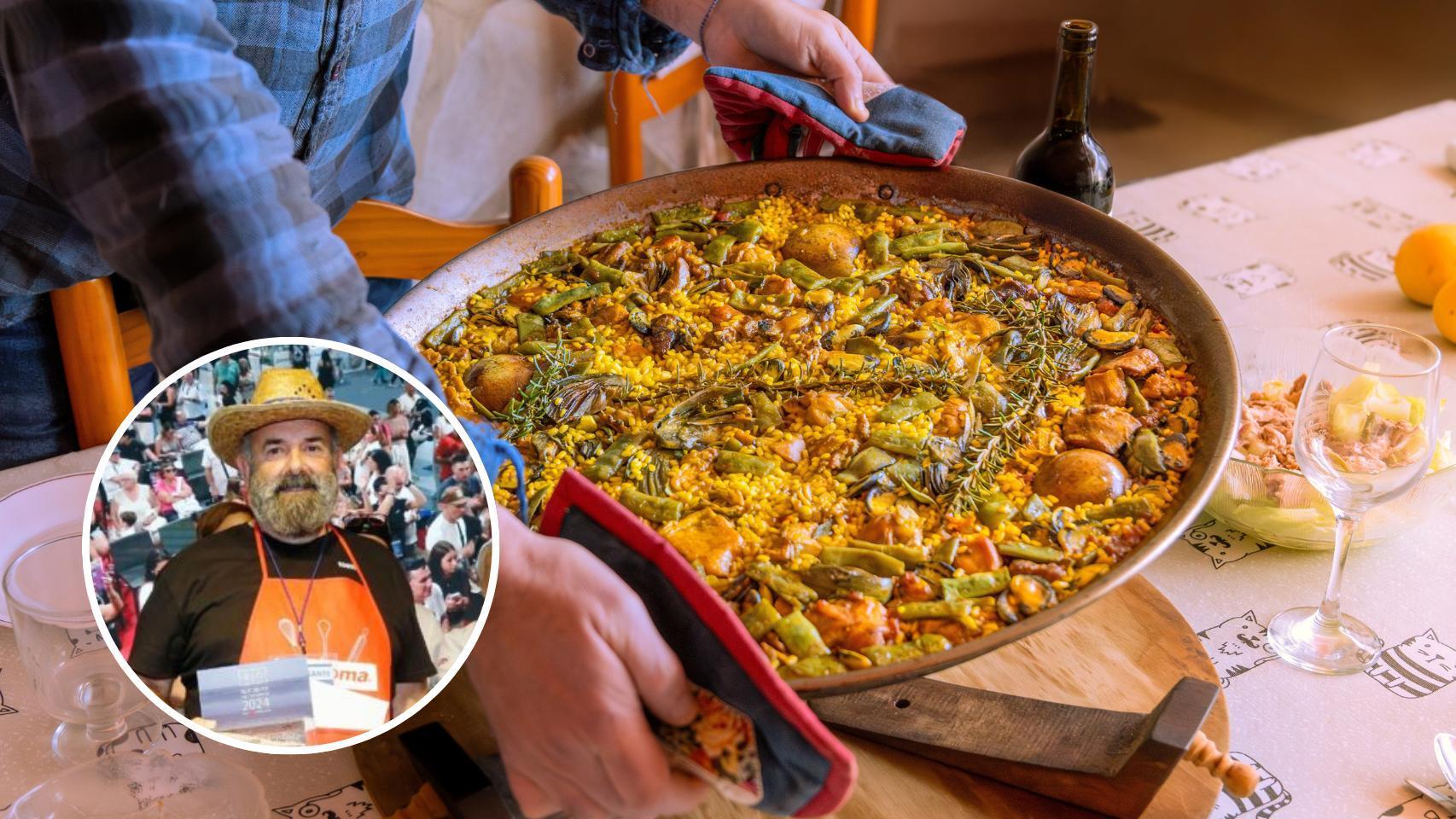 Imagen de una paella y una foto de Roque González