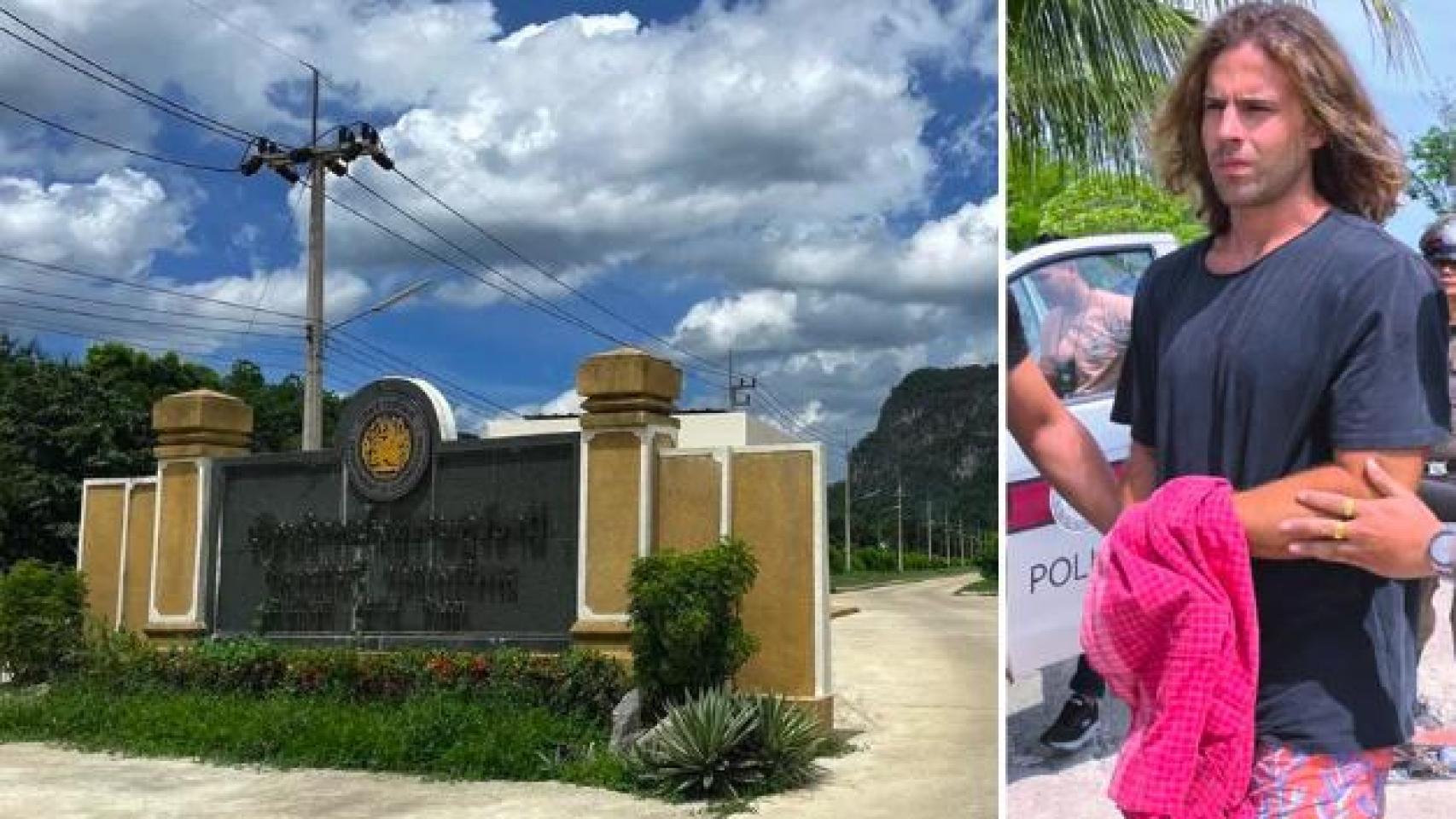 A la izquierda, la fachada de la cárcel de Shurat Thani, donde está preso Daniel Sancho; a la derecha, Sancho durante su detención.