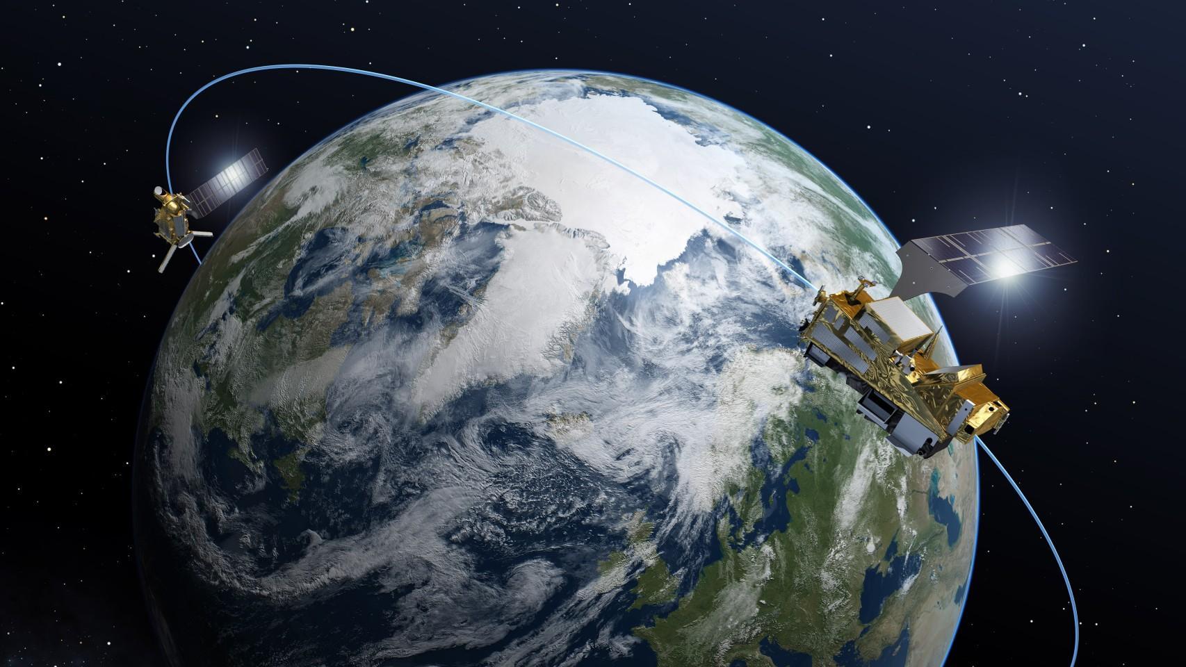 Representación de satélites MetOp de segunda generación en órbita