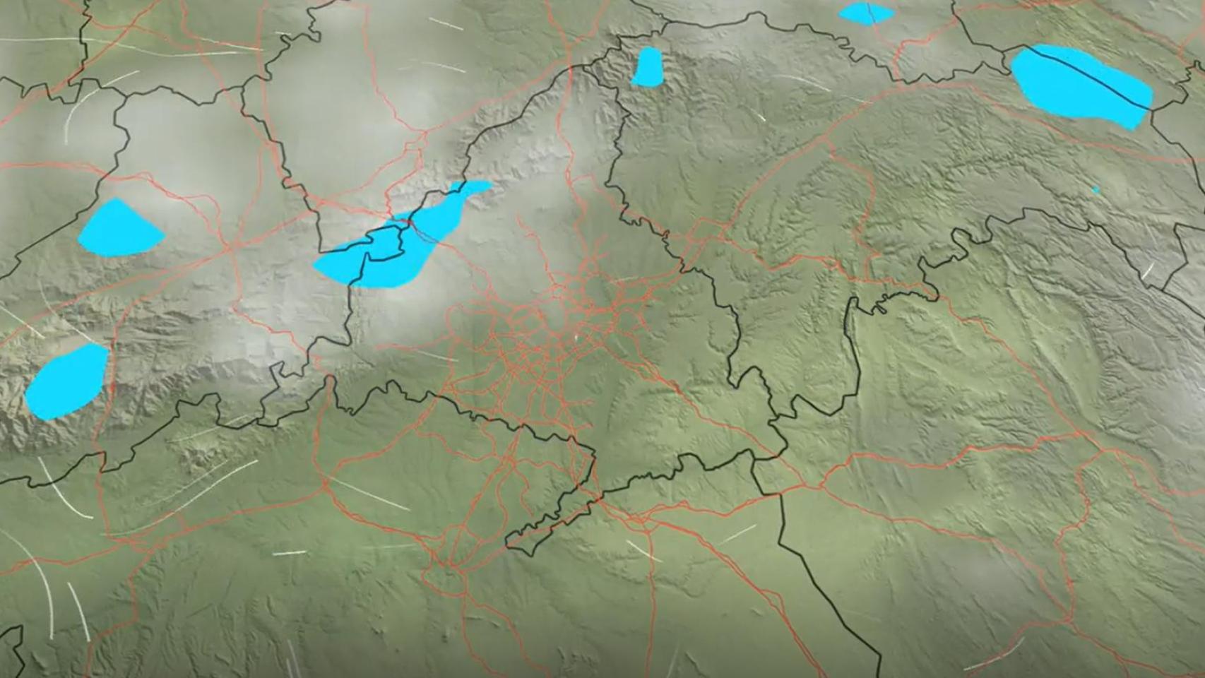 Mapa del avance de precipitaciones en Madrid.