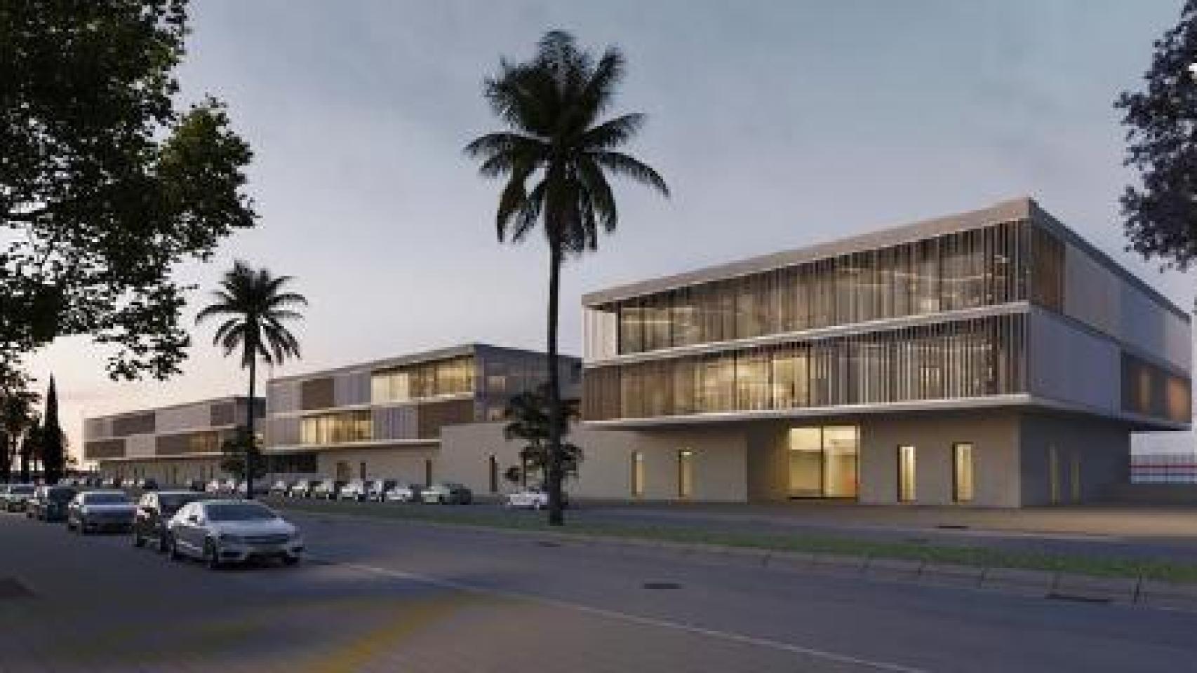 Infografía del edificio planteado para la EMT en sus nuevas cocheras.